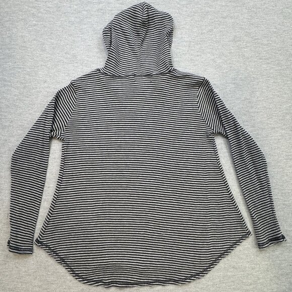 No Comment Womens Sz Small Black Striped Pullover Hoodie V Neck Long Sleeve Lite - Picture 4 of 13